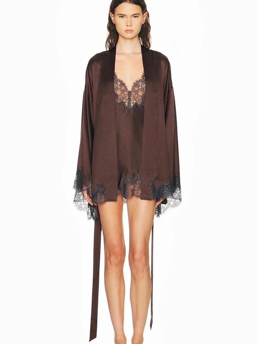 SKIMS (real) Silk Brown Lace Trim Robe